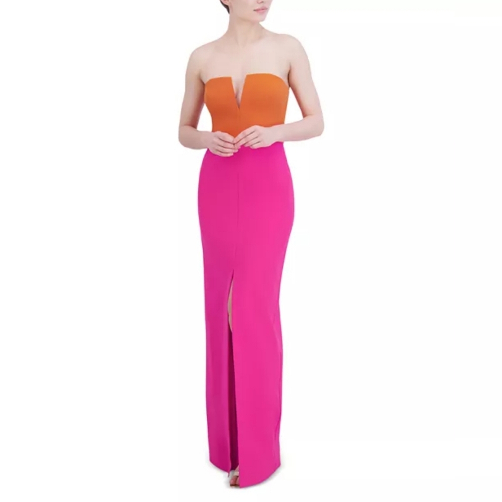 🔥BCBGMAXAZRIA Colorblock V-notch Strapless Gown